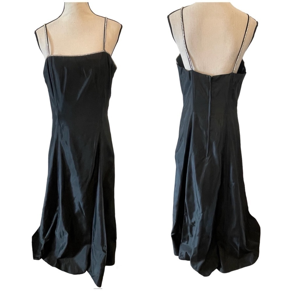 Jessica McClintock Gunne Sax Black Maxi Gown Dress Rhinestones Tulle Sz 13 USA